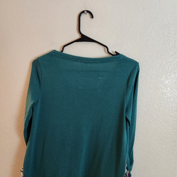 Little Yellow Button Green Patchwork Mix Media Boho Long Sleeve Top Tunic XS - Picture 5 of 9